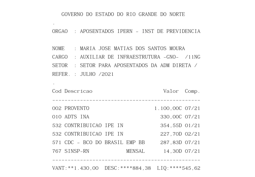 60f04a858f64f Sindicato acusa Governo do RN de desconto ilegal; servidora teve R$ 582 retirados